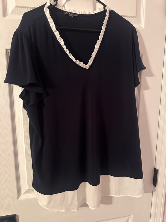 Adrianna Papell Tops - Adrianna Papell Navy Top with White Ruffle Trim